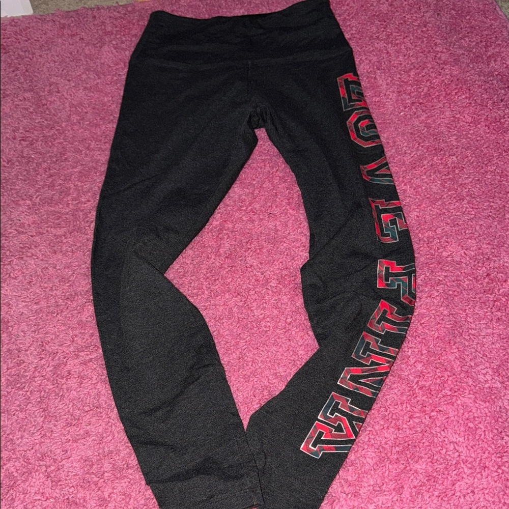 PINK Victoria's Secret Black Leggings with Red Logo Side Print